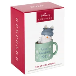 Hallmark Great-Grandson Hot Cocoa Mug 2023 Ornament -Hallmark GreatGrandson Snowman in Mug Keepsake Ornament 1399QGO2567 04