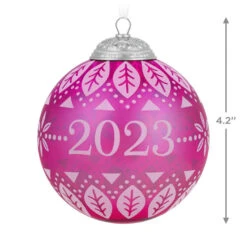 Hallmark Christmas Commemorative 2023 Glass Ball Ornament 10 Hallmark Christmas Commemorative 2023 Glass Ball Ornament -Hallmark Pink Glass Ball 2023 Keepsake Ornament 2299QXR8127 03